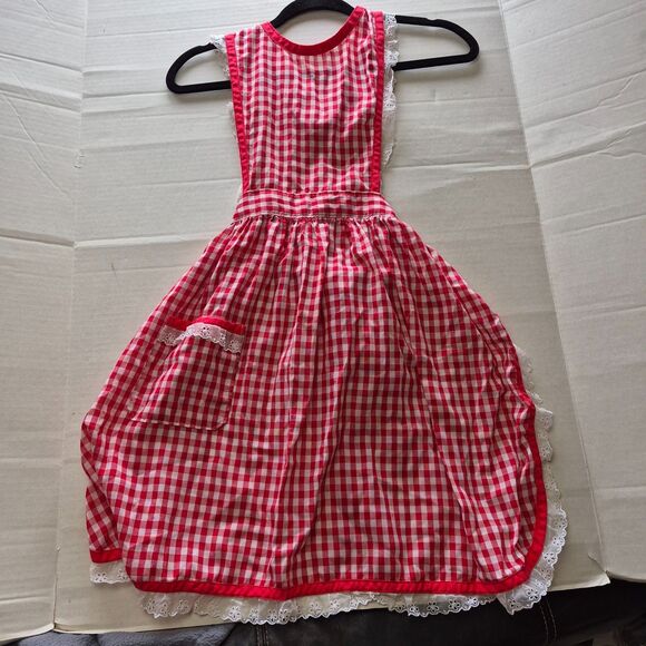 Red and White Checked Full Chef's Apron. 1 pocket in Front - Picture 1 of 6